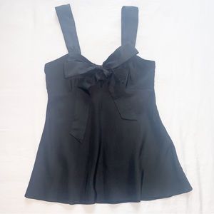 Silk Sleeveless Black Top with Bow and Empire Waist